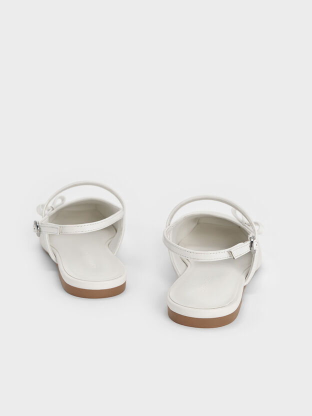 Bow Slingback Mary Jane Flats, White, hi-res