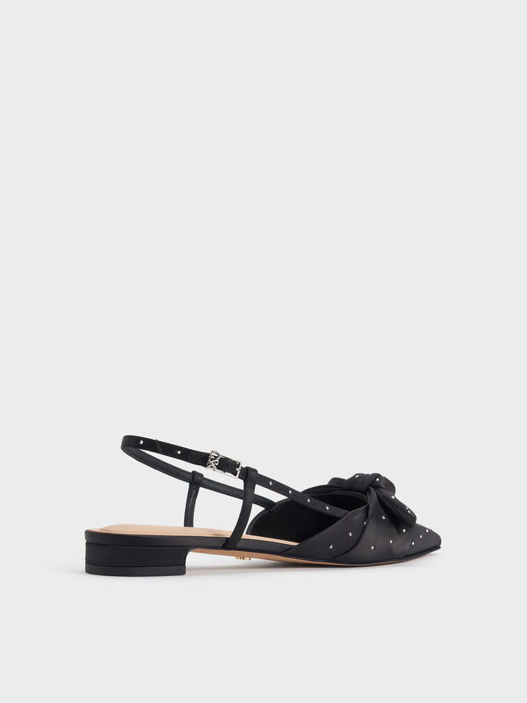 Jayce Dotted Knot-Bow Slingback Flats, Black Textured, hi-res