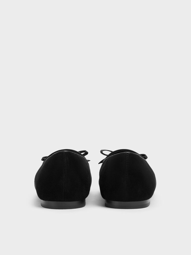 Leather & Suede Bow Loafers, Black Textured, hi-res