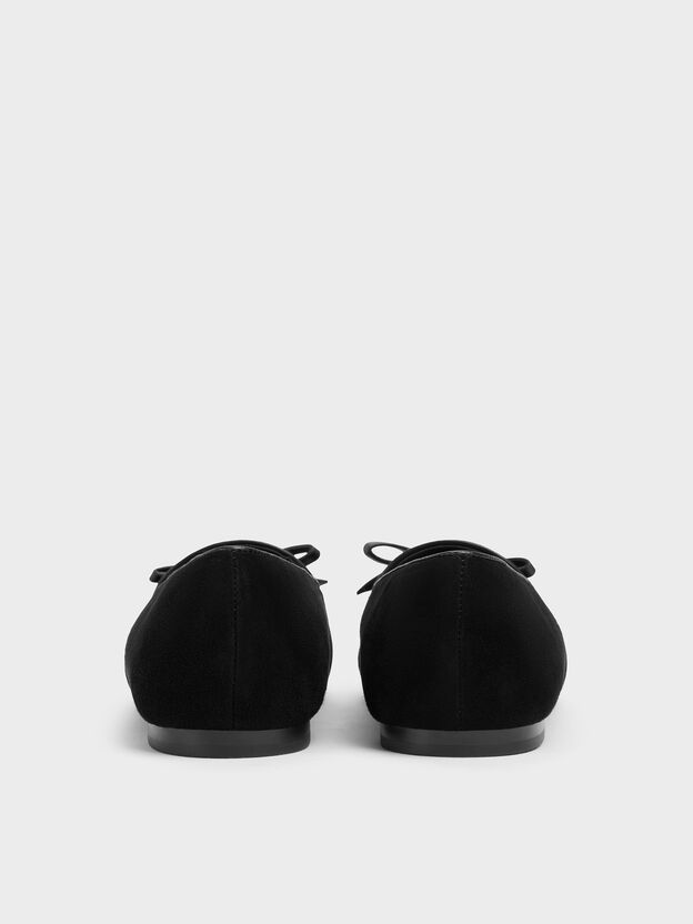 Leather & Suede Bow Loafers, Black Textured, hi-res