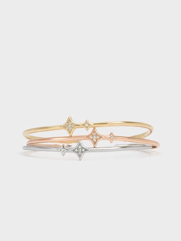 Everest Crystal Star Bangle, Gold, hi-res