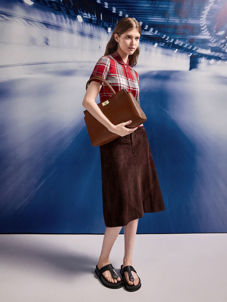 Lennie Top Handle Satchel Bag, Dark Brown, hi-res