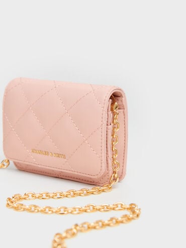 Arrietty Quilted Bow-Heart Charm Small Wallet, Light Pink, hi-res