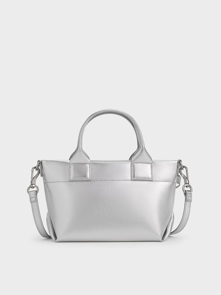Atwood Crinkle-Effect Chain-Embellished Tote Bag, Silver Atwood Crinkle-Effect Chain-Embellished Tote Bag, Silver, hi-res
