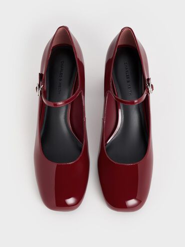 Patent Block-Heel Mary Jane Pumps, Maroon, hi-res