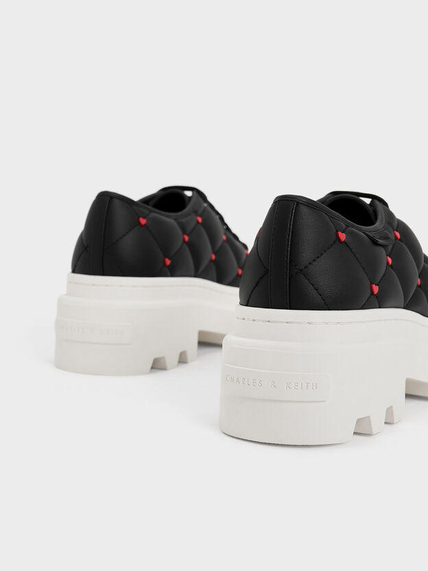 Dahlia Heart-Print Chunky Sneakers, Black, hi-res