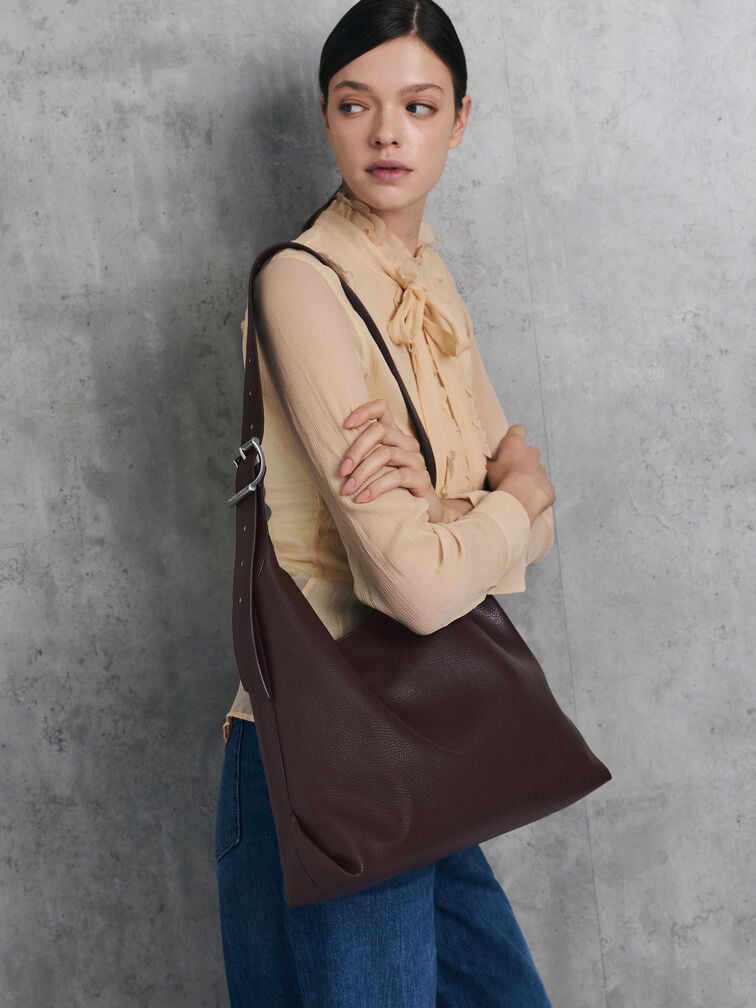 Larsen Buckle-Strap Hobo Bag, Plum, hi-res