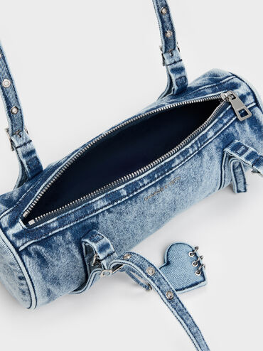 Rey Denim Elongated Shoulder Bag, Denim Blue, hi-res