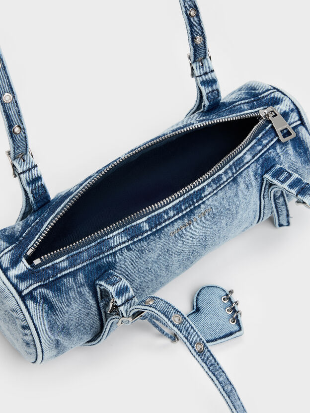 Rey Denim Elongated Shoulder Bag, Denim Blue, hi-res