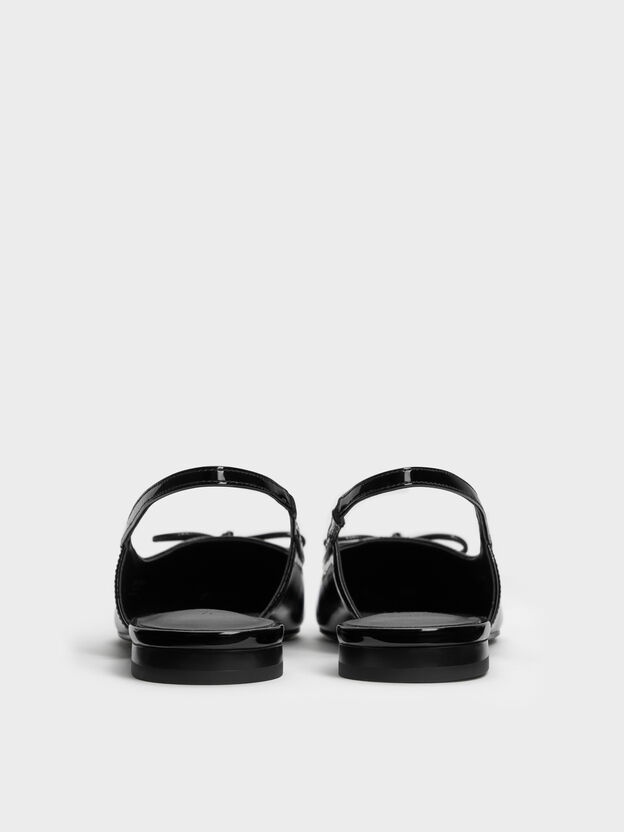 Barbara Patent Pearl-Bow Slingback Flats, Black Patent, hi-res