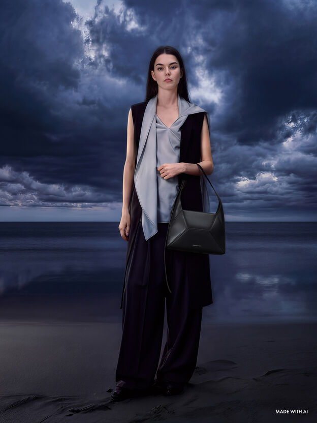 Nasrin Geometric Hobo Bag, Noir, hi-res