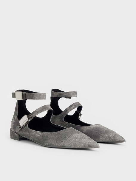 Robbie Denim-Effect Mary Jane Flats, Dark Grey, hi-res