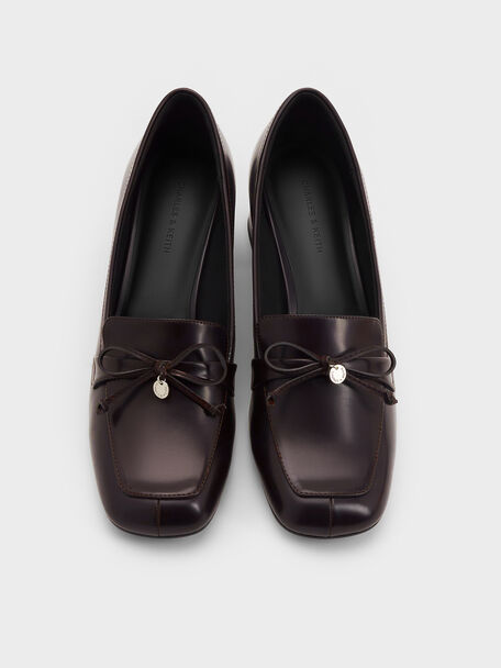 Circle-Charm Bow Loafer Pumps, Burgundy, hi-res