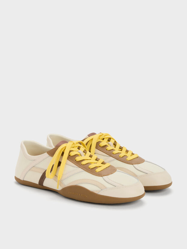 Nylon & Leather Sneakers, Cream, hi-res