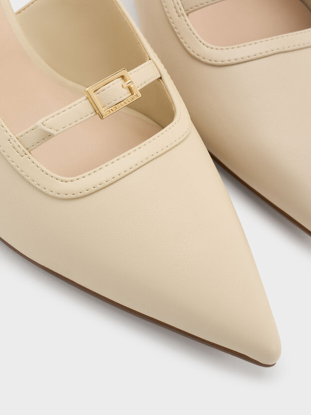 Buckle-Strap Slingback Pumps, Beige, hi-res