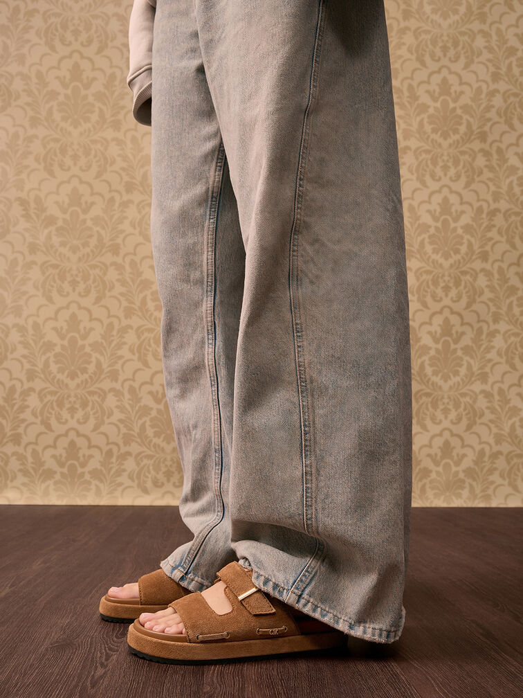 Kori Suede Slide Sandals, Cognac, hi-res