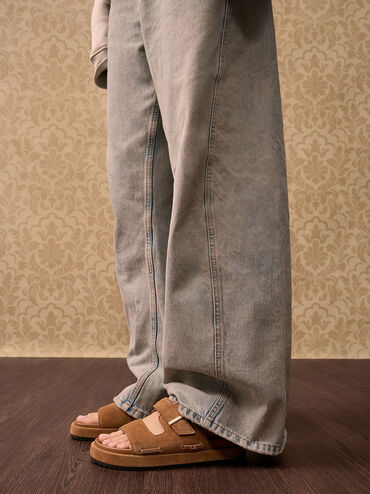 Kori Suede Slide Sandals, Cognac, hi-res