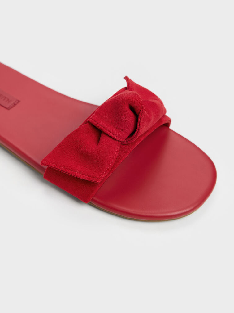 Anika Faux Suede Knot-Bow Slide Sandals, Red, hi-res