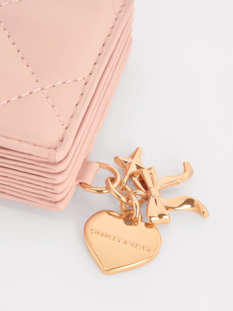 Arrietty Quilted Bow-Heart Charm Belted Card Holder, Light Pink, hi-res