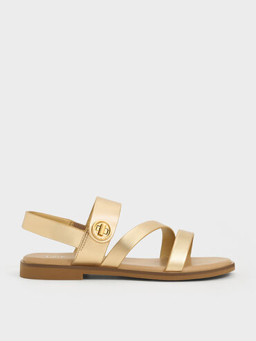Yara Girls' Metallic Buckle Sandals, Gold2, hi-res