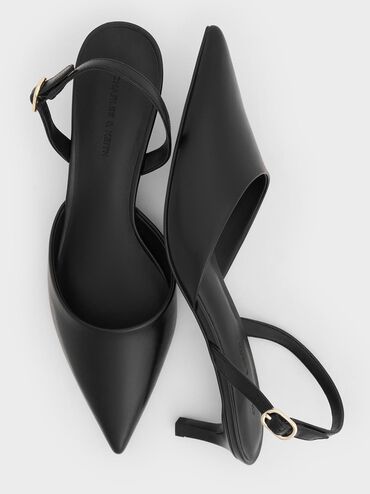 Pointed-Toe Slingback Kitten Heels, Black, hi-res