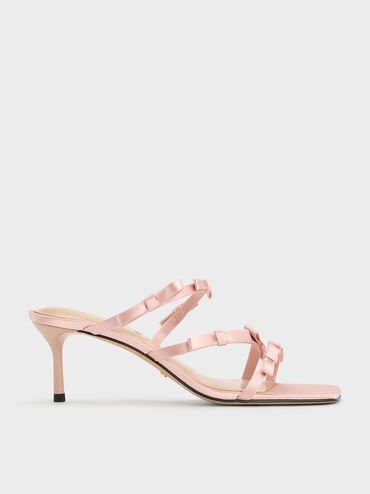 Jessy Recycled Polyester Bow Heeled Sandals, Pink, hi-res