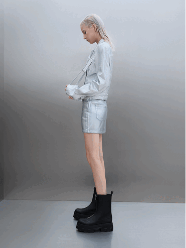 Zip-Up Platform Calf Boots, Black, hi-res