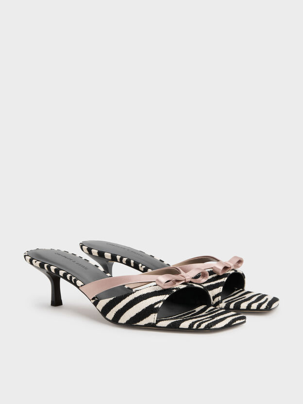 Kaleen Zebra-Print Kitten-Heel Mules, Animal Print Black, hi-res