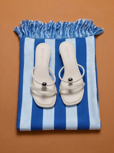 Georgie Linen Metal-Ball Heeled Mules, Chalk, hi-res