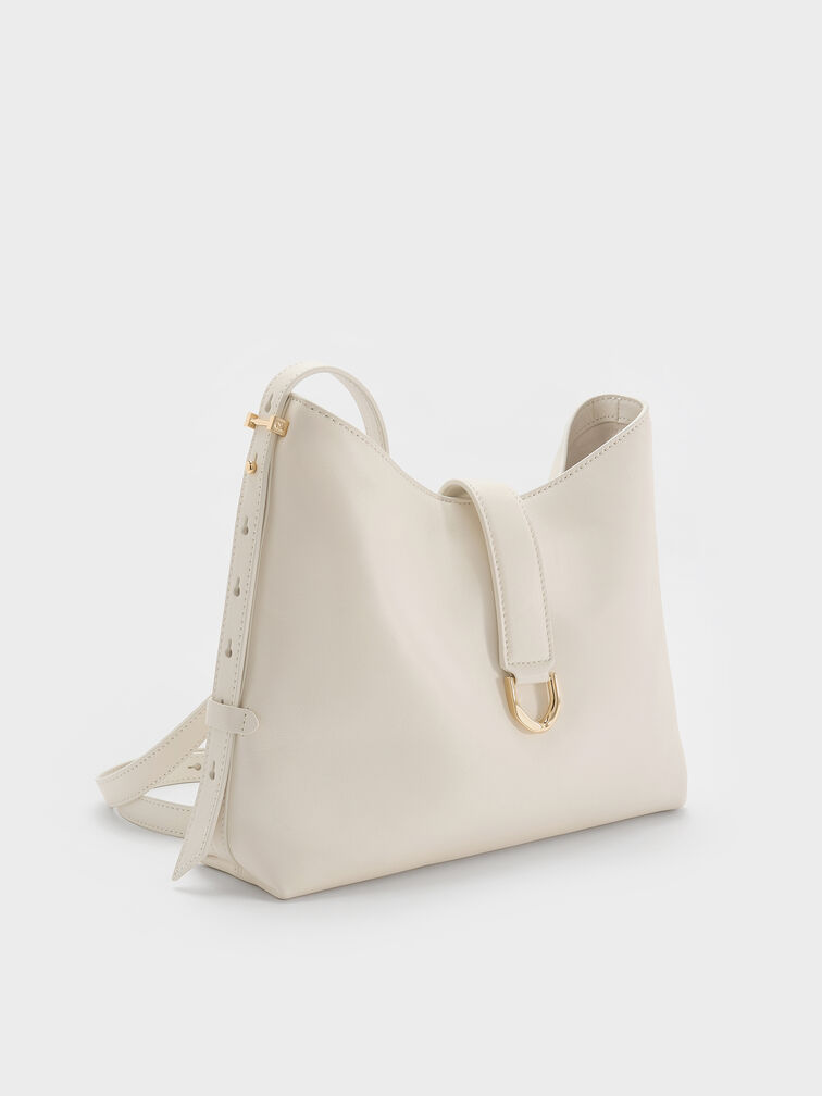 Gabine Leather Belted Hobo Bag, Eggshell Cream, hi-res