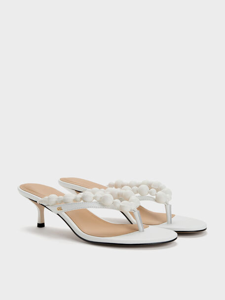 Leather Beaded Thong Kitten Heels, Chalk, hi-res