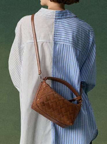 Ivette Woven Shoulder Bag, Chocolate, hi-res