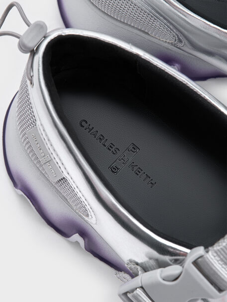 Mesh Gradient Wave Mary Jane Sneakers, Silver, hi-res