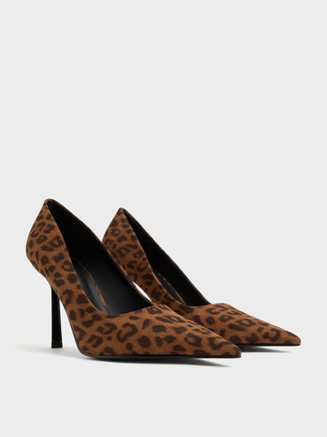 Leopard-Print Pointed-Toe Pumps, Animal Print Brown, hi-res