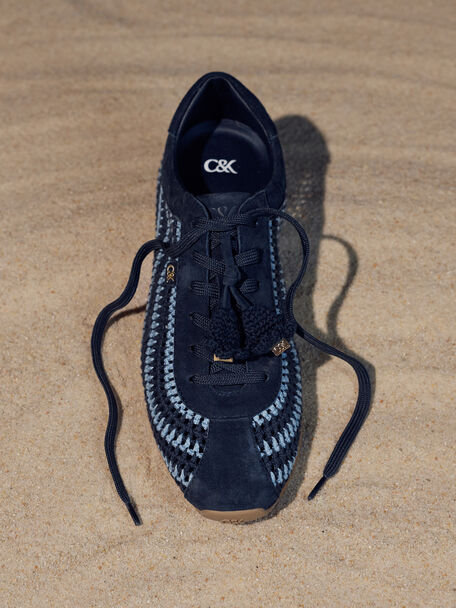 Jace Crochet & Suede Flower Sneakers, Blue, hi-res