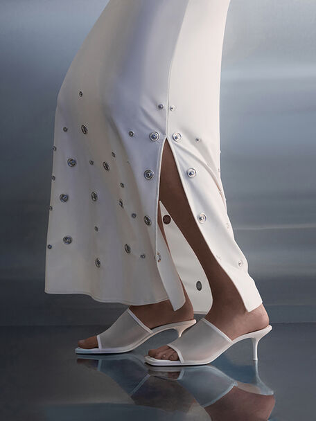 Loren Mesh Kitten-Heel Mules, White, hi-res