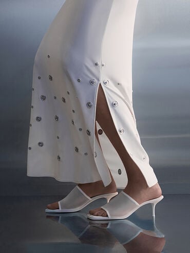 Loren Mesh Kitten-Heel Mules, White, hi-res