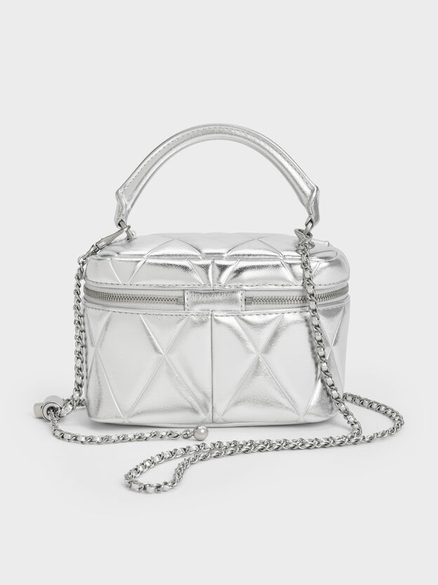 Arwen Metallic Quilted Vanity Bag, Silver, hi-res