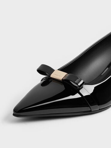 Dorian Patent Bow Pointed-Toe Block-Heel Pumps, Black Patent, hi-res