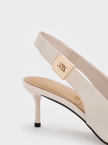 Cody Leather Pointed-Toe Kitten-Heel Slingback Pumps, Chalk, hi-res