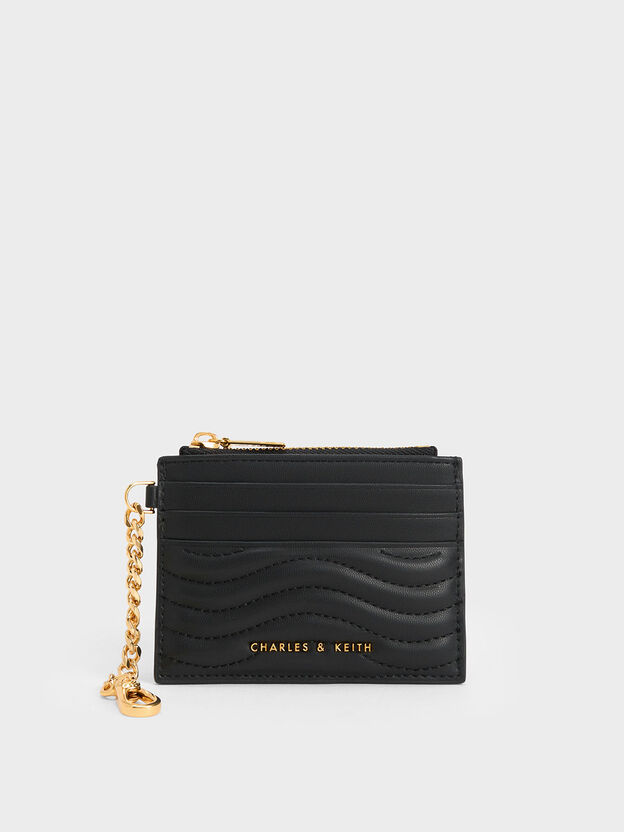 Aubrielle Wavy-Stitch Card Holder, Black, hi-res