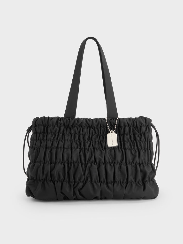 Klio Nylon Ruched Tote Bag, Noir, hi-res