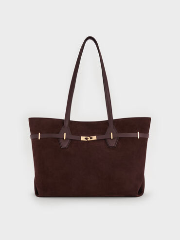 Arlet Double-Handle Belted Tote Bag, Espresso Brown, hi-res