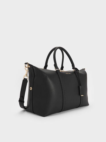 Chance Recycled Leather Bowling Bag, Black, hi-res