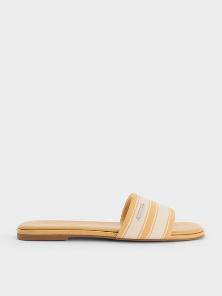Striped Square-Toe Slide Sandals, Yellow, hi-res