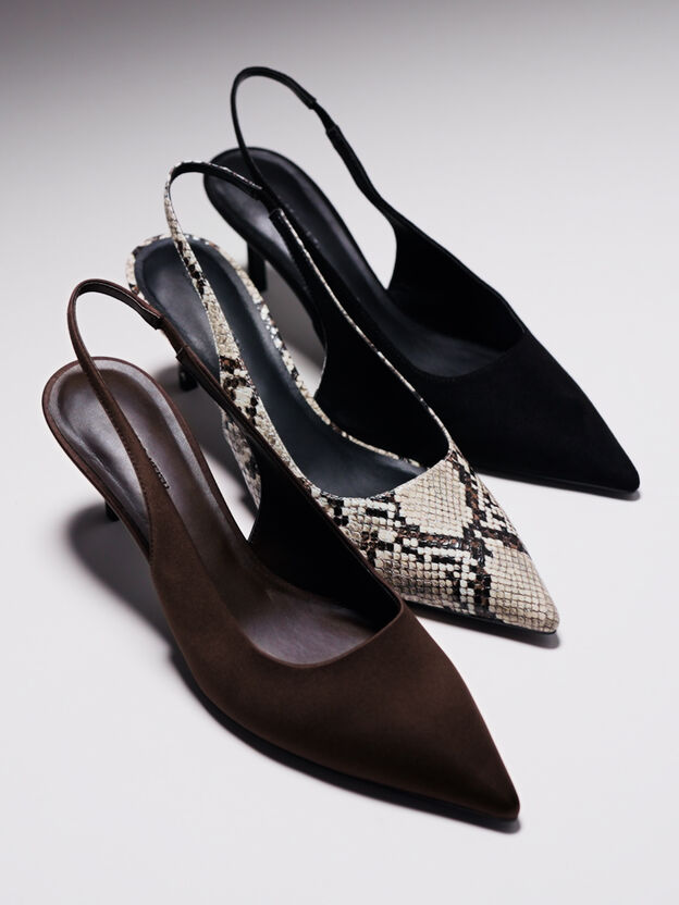 Kaia Faux Suede Pointed Slingback Pumps, Black Textured, hi-res