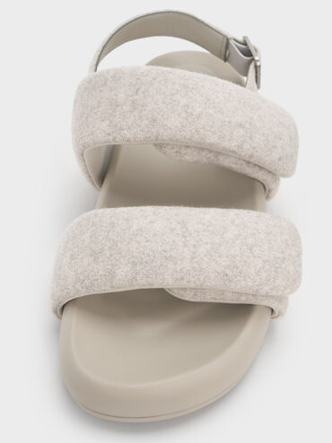 Felt Quilted Double-Strap Slingback Sandals, Light Grey, hi-res