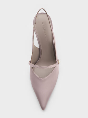 Helena Recycled Polyester Pearl-Buckle Pointed-Toe Slingback Pumps, Mauve, hi-res