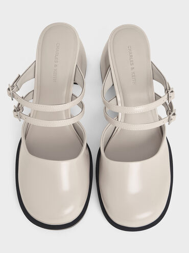 Double-Strap Platform Mules, Light Grey, hi-res