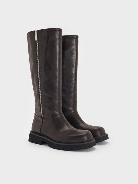 Rosamond Knee-High Boots, Dark Brown Textured, hi-res